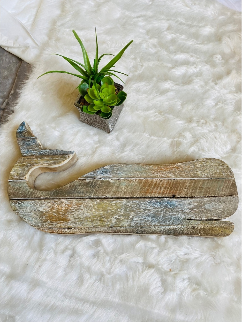 Rustic Wooden Whale Wall Decor Weathered Blue Brown